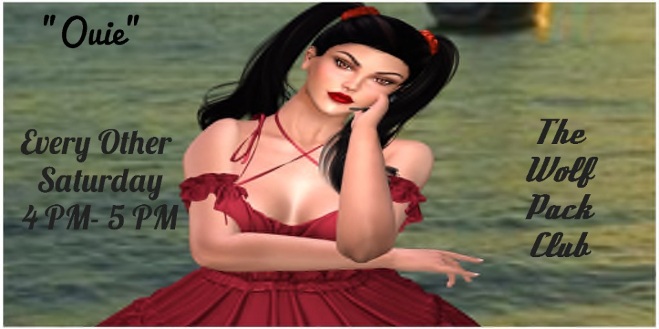 "OUIE" Brings you a beautiful voice with beautiful songs.Ouienanda (Proud2BThai) is from Bangkok in Thailand. She's known as Nanda or Ouie, pronounced "oh we" to her friends.Ouie sings a mix of golden oldies and contemporary songs.You're sure to enjoy her singing here on Secondlife and opensimsWHO??? - "OUIE"WHERE??? - WOLF PACK CLUBWHEN??? - EVERY OTHER SATURDAYTIME??? - 4 PM - 5 PM GRID TIME??? - COME DRESSED AS YOU AREhop://grid.wolfterritories.org:8002/Wolf Pack/437/539/27